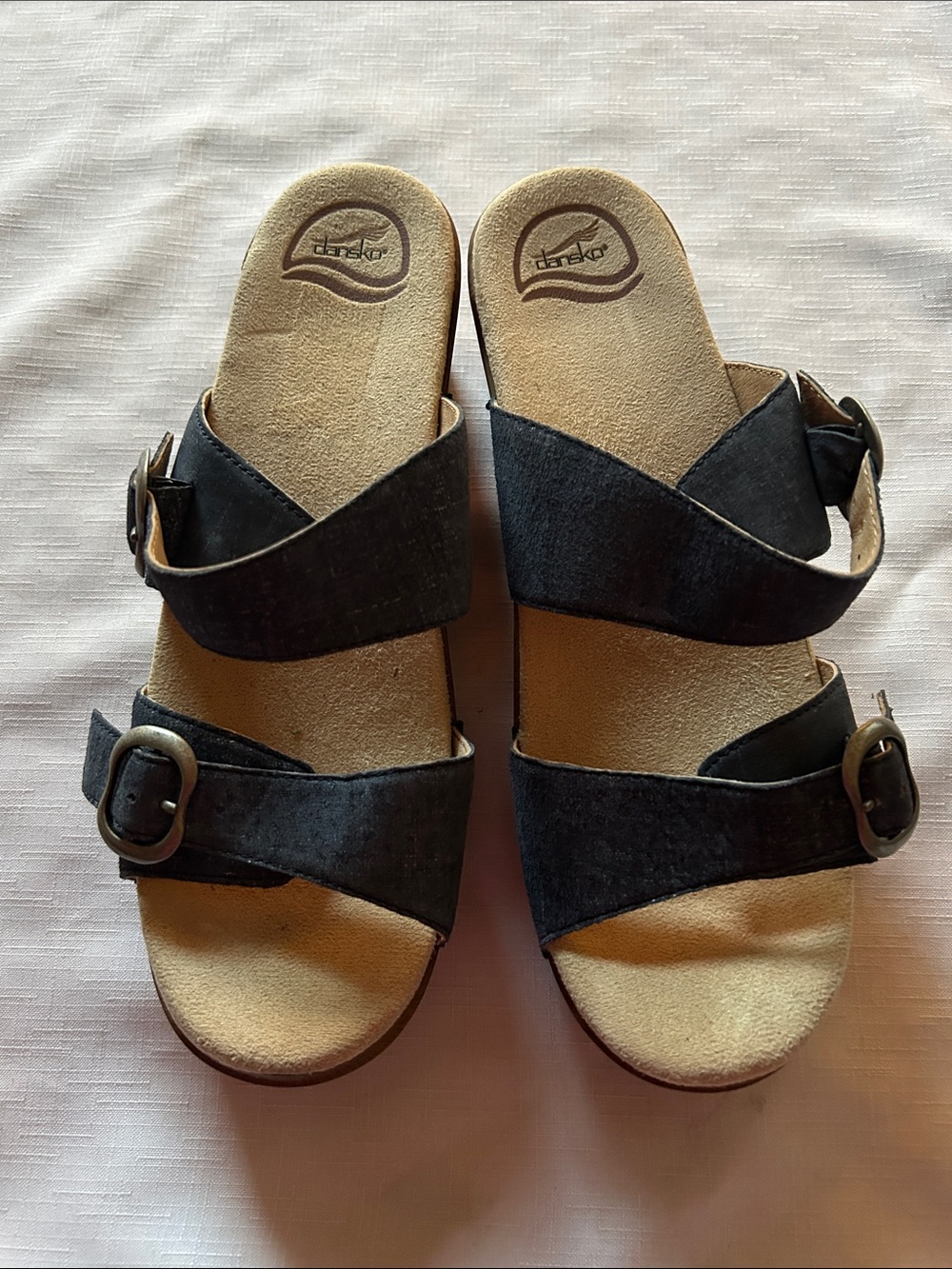 Dansko blue Suede Two-Strap Buckle Slide Sandals